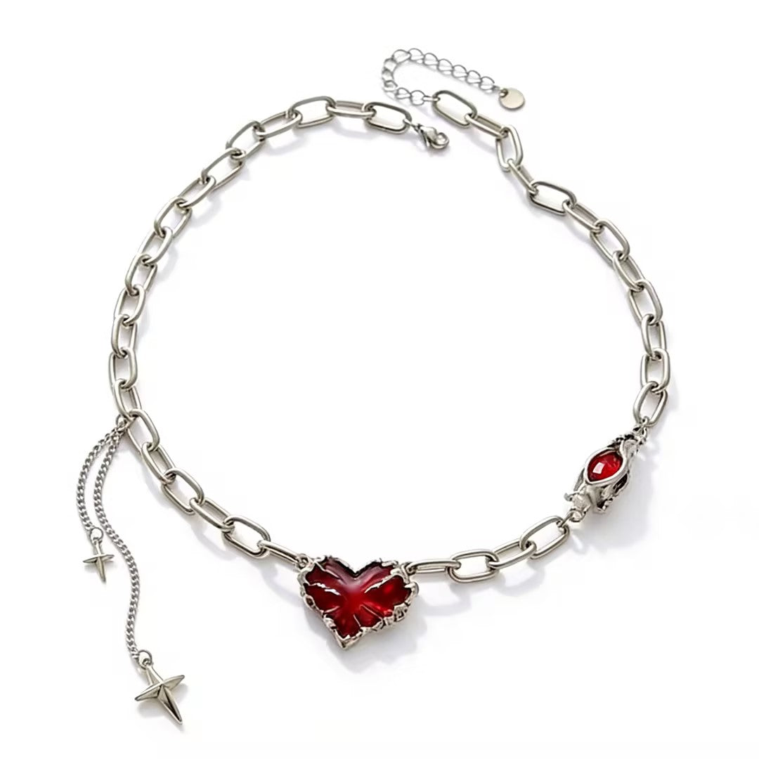 Red Heart Tassel Necklace