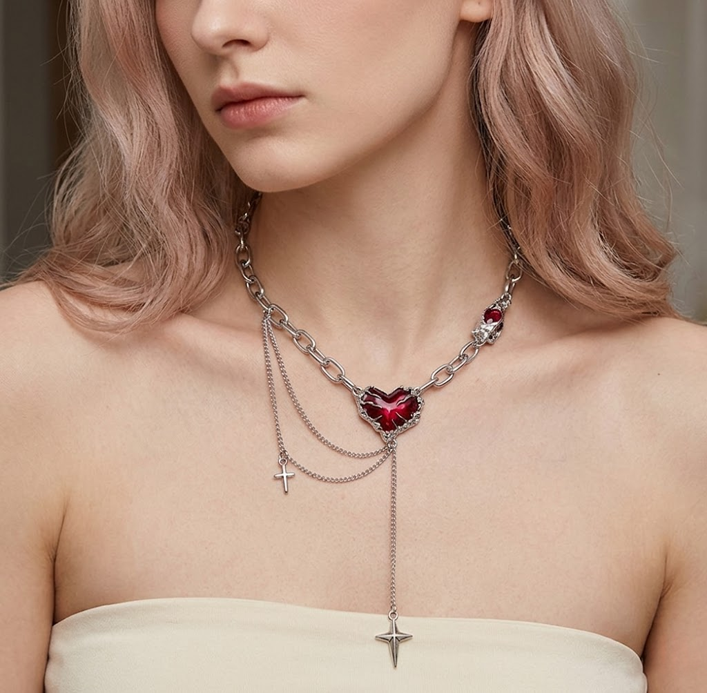 Red Heart Tassel Necklace