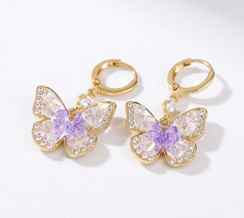 Crystal Butterfly Dangle Earrings